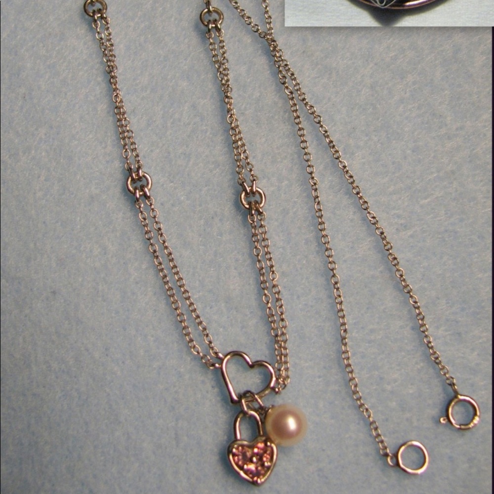 Vintage 14K WHITE GOLD heart necklace with pink tourmaline and pearl - Picture 5 of 6